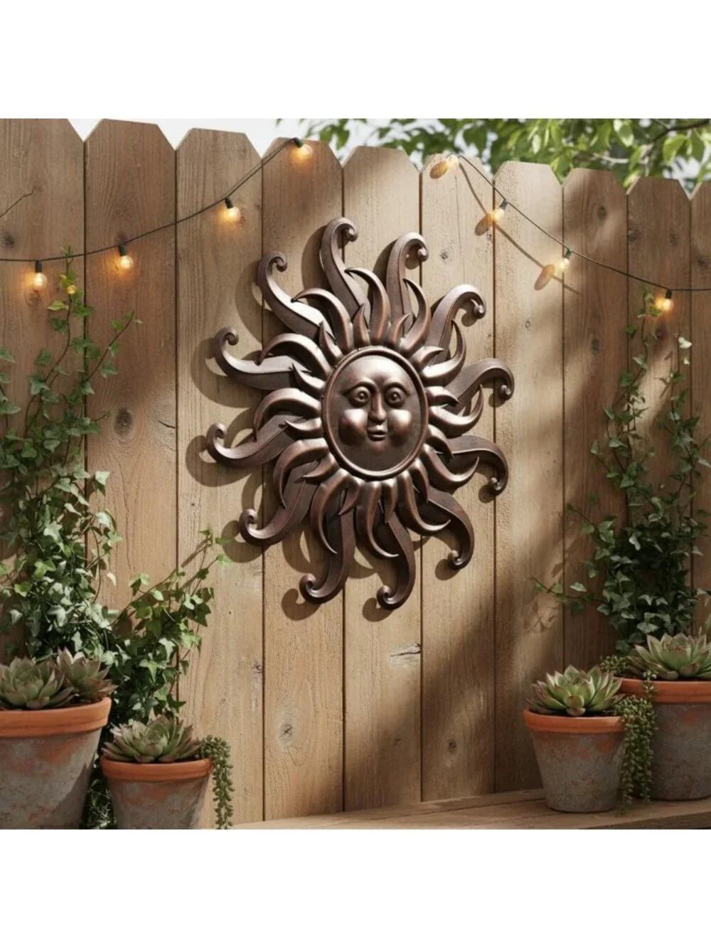 Large Vintage Bronze Sun Face Wall Art - Rustic 3D Outdoor Garden Decor